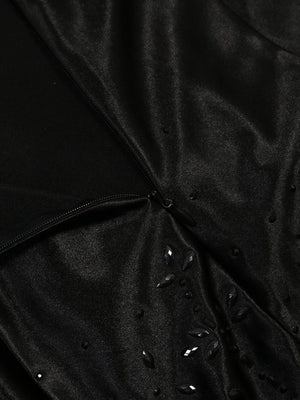 Robe de soirée maxi moulante à bretelles spaghetti et fleurs 3D ornées de strass