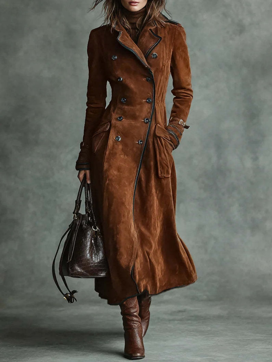 Lapel West Wind Suede Long Coats