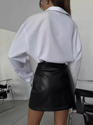 Double Zipper High-waisted Hip-hugging PU Leather Short Skirts