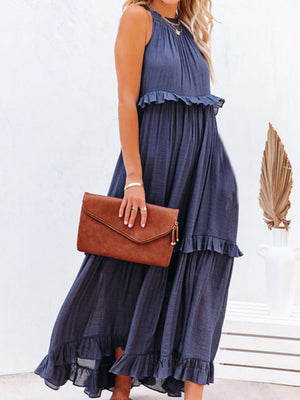 Ruffle Pleated Large Skirt Sleeveless Maxi Dresses