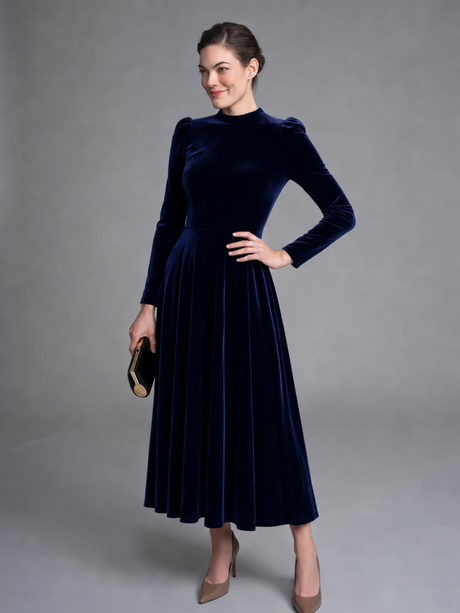 Long Sleeves Solid Color Velvet Maxi Dresses