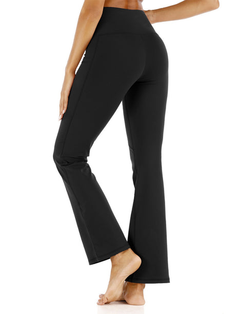 Pocket Exercise Yoga Fitness High-waisted, Tummy-flattening Elastic Flared Trousers