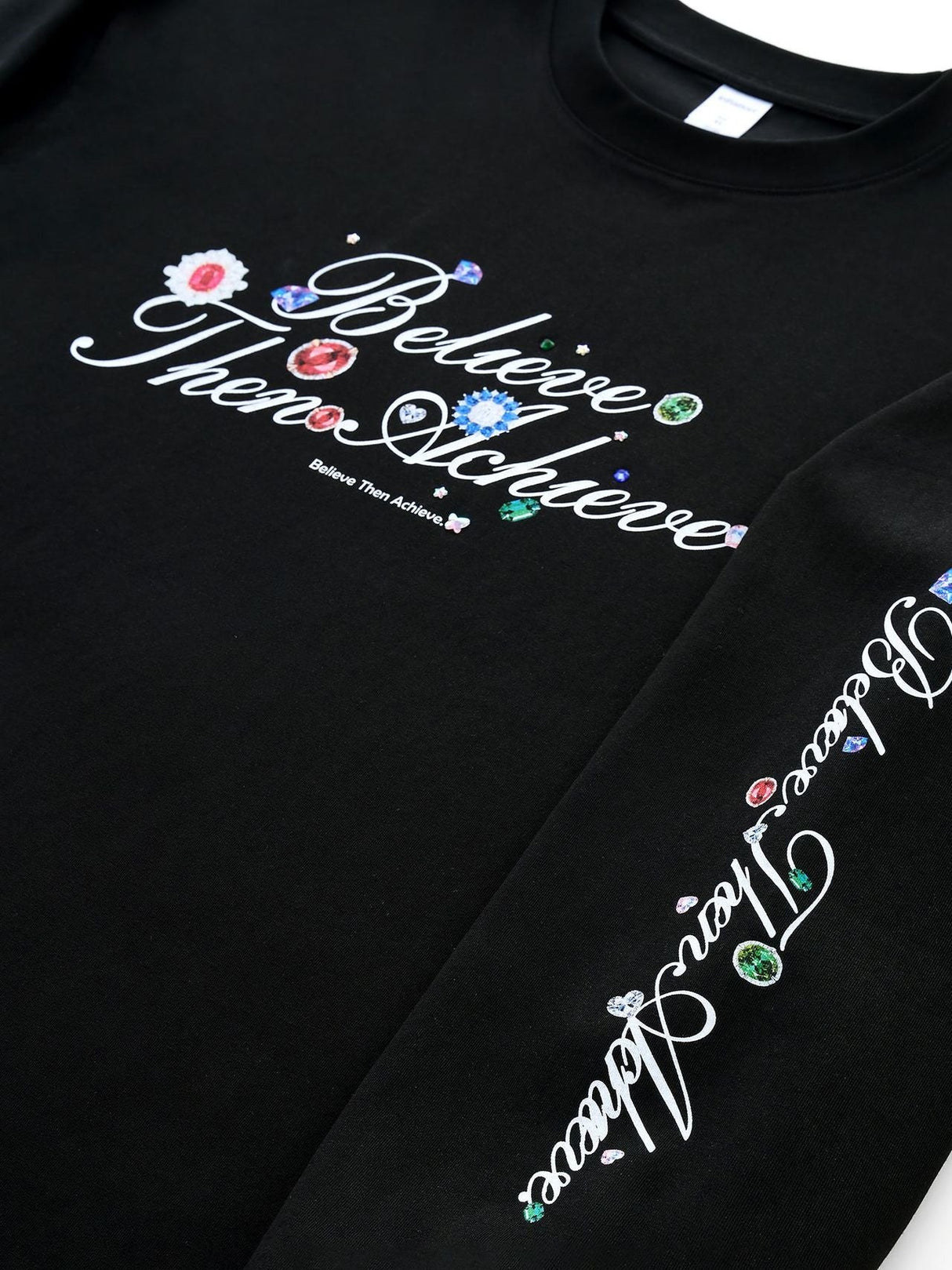 Crystal Lucky Alphabet Gem Print Long-sleeved T-shirt