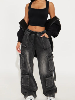Y2k Cargo Trousers Straps Jeans