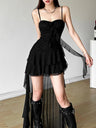 Mesh Ruffle Irregular Hem Camisoles Mini&Short Dresses