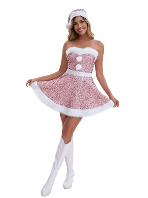 Christmas Sequined Plush Dress Hats Belts Multi-piece Sets