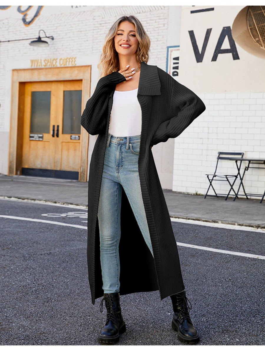 Liber Autumn Women's Plain stitch Lapel Long Cardigans Coat