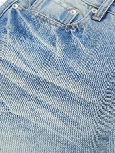 Cat Whiskers Distressed Gradient Denim Five Points Loose-fit Shorts