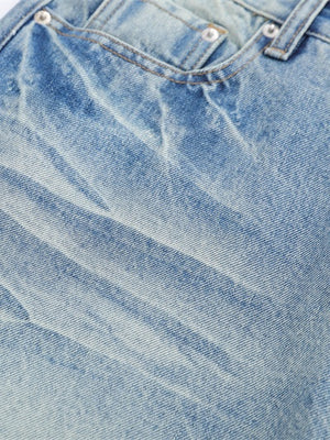 Cat Whiskers Distressed Gradient Denim Five Points Loose-fit Shorts