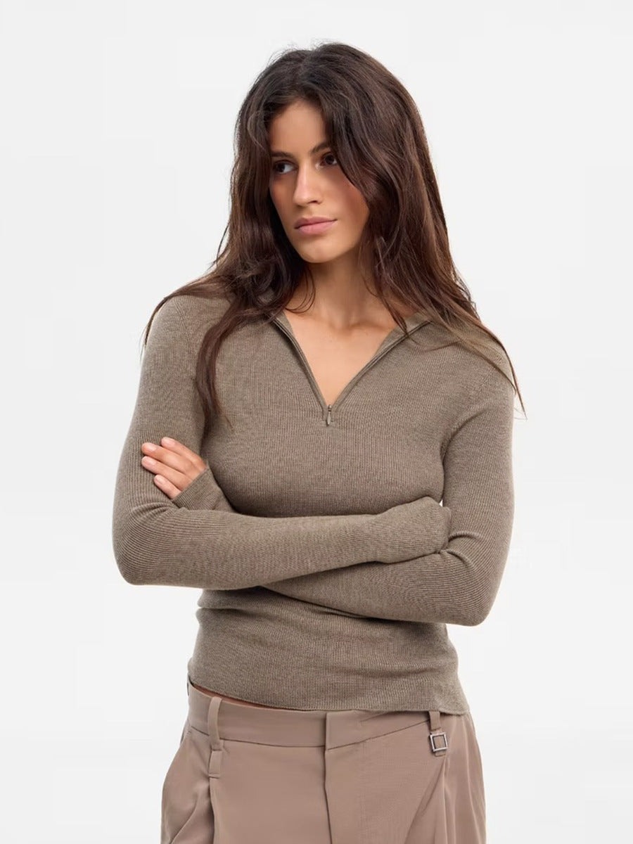 Half-zip Hooded Knit Sweater, Stylish And Suitable For Commuting, Slim Fit, Long Sleeves.