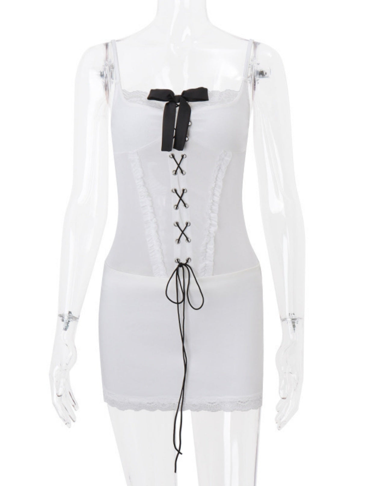 Bow Tie Lace Patchwork Camisoles Mini&Short Dresses