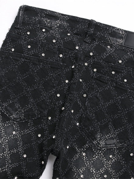 Punk Black Slim Stretch Orange Embroidery Flared Jeans