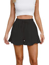 Ruffle Elastic Waistband Drawstring Cotton And Linen Shorts