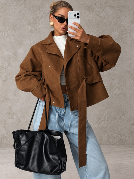Belted Long-sleeved Coat For Autumn And Winter