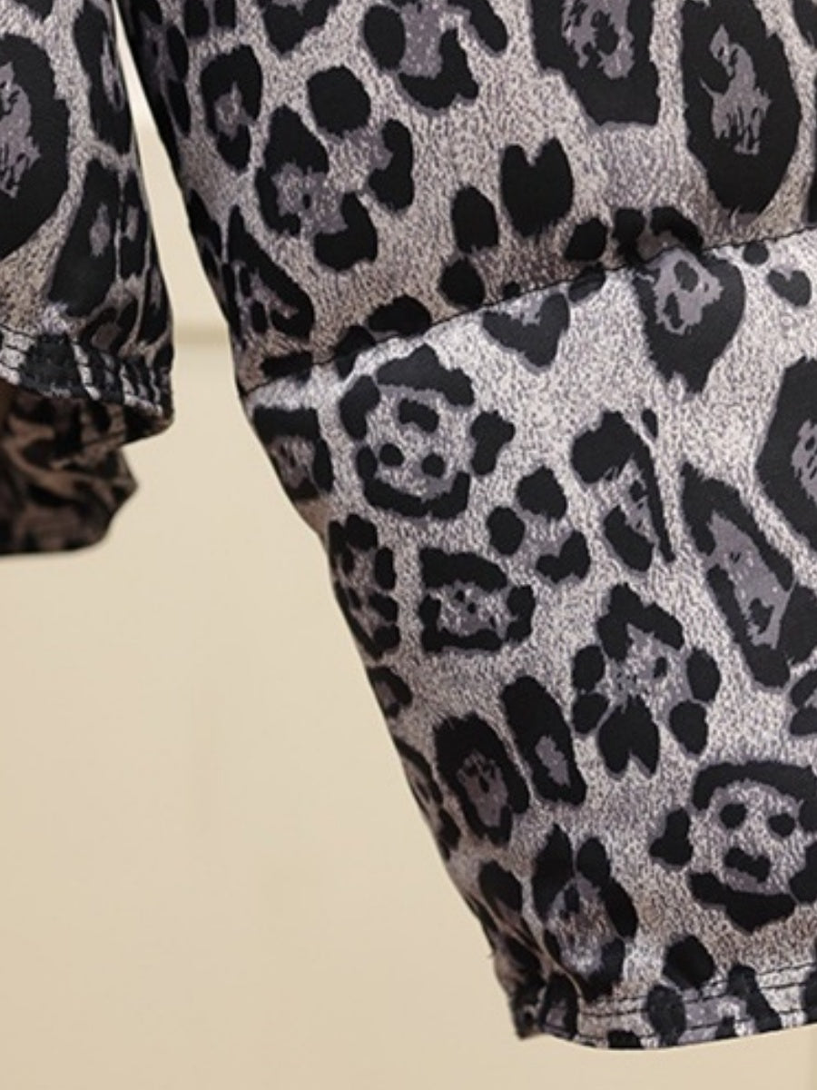 Detachable Pocket Leopard Bread Loose Short Hooded Zippered Cotton Jacket