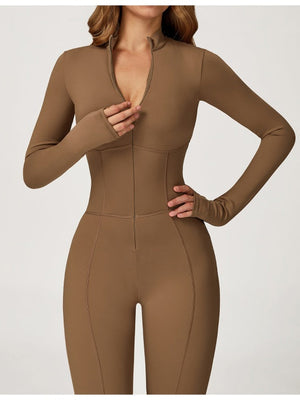 Long-sleeved Stand Collar Fleece Keep Warm High Elasticity Waist Slimming And Shaping Yoga Fitness Outdoor Jumpsuits/pants