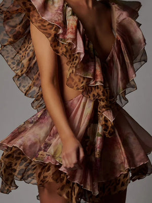 Ruffle Off-shoulder Ruffle Irregular Hem Mini&Short Dresses