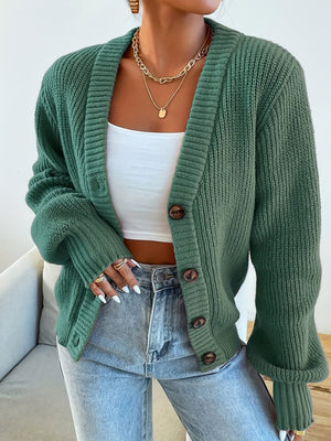 Vertical Thread V-neck Loose Fit Cardigans