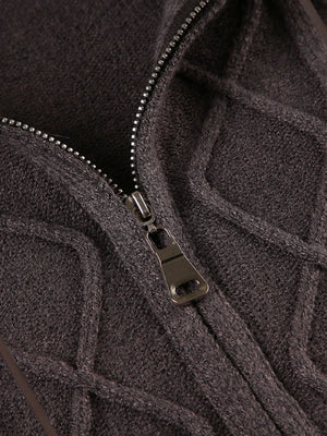 Twisted Dough Sticks Plush Patchwork Hoodies Zipper Sweater Cardigan