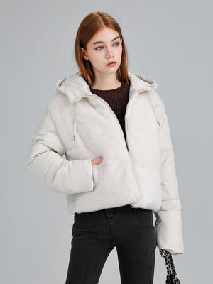 Fur Hooded Button Short Down Jacket Thickened Coat