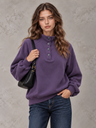 Women's Autumn/Winter Solid Color Stand Collar Button-Up Long Sleeve Sweatshirt