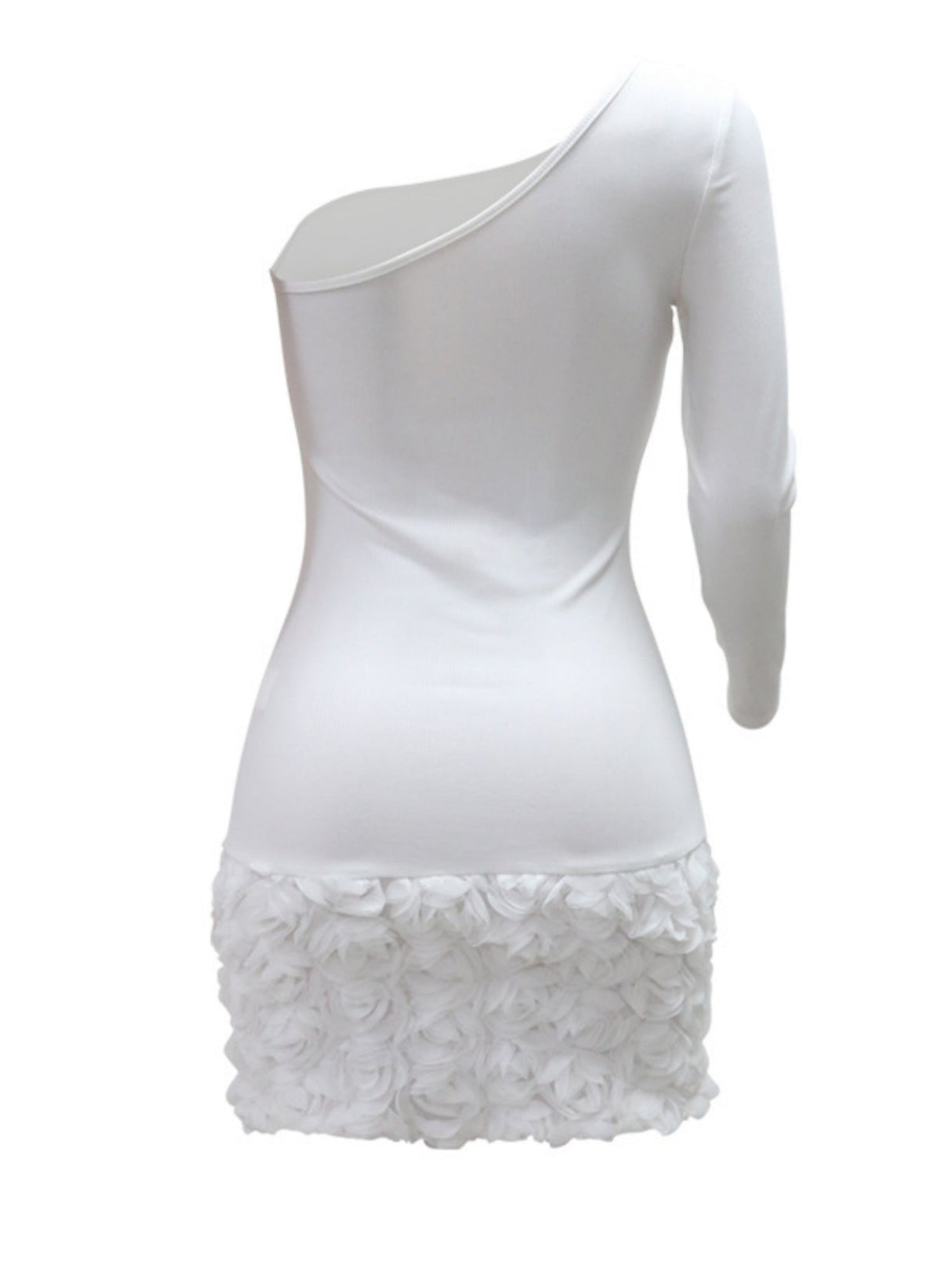 Einseitig bedrucktes, langärmeliges Abendkleid mit Paspelierung, 3D-Blumen, Hüftwickel, Mini- und Kurzkleider