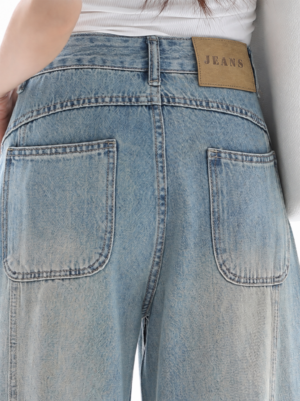 Autumn/Winter Women's Blue Retro Washed Jeans With Rhinestones
