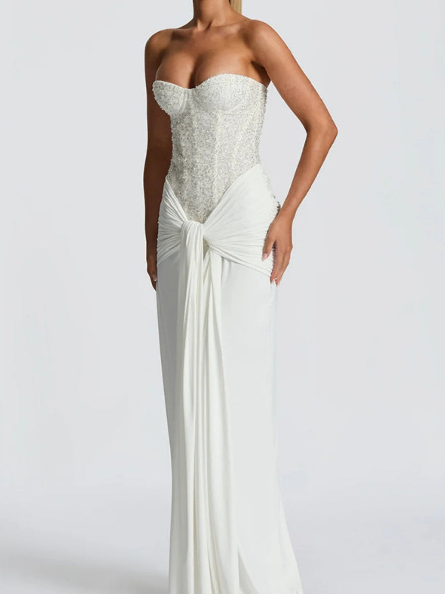 Sequins Tube Top Splicing Bandage Formal Dress Maxi Dresses