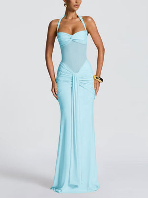 Neckband Lace Up Mesh Formal Dress Maxi Dresses