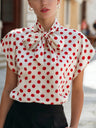 Flying Sleeves Commuting Bow Polka Dots Chiffon Blouse