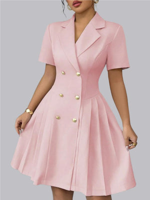 Robe tailleur courte à revers croisé, manches courtes et tailleur tailleur