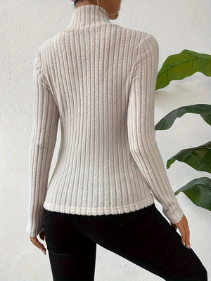 Halter Neck Crossover Long-sleeved Brushed Ribbed Knit T-shirt Top Sweater