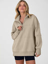 Women's Autumn/Winter Solid Color Half-Zip Long-Sleeve Side-Slit Sweatshirt
