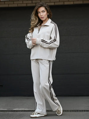 Sweatshirts&Hoodies Striped Sweatpants Loose Long Sleeve Half-zip Collar Hood Sweatshirts&Hoodies Lace Up Sweatpants 2-piece Sets
