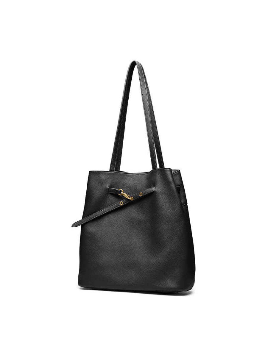 Straight-on Small And Soft Bucket Bag, Large Size, Top-grain Cowhide, Shoulder Bag, Large Capacity Tote Bag For Women.