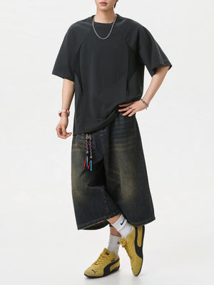 Color-blocked Mesh Patchwork Letter Print T-shirts
