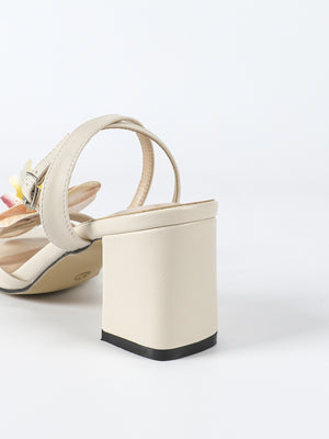 Apricot Floral Chunky Heel Sandals