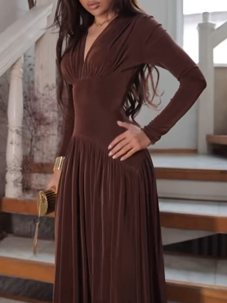 Velvet Slim Fit Solid Color Elegant Long Dress