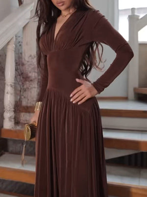 Velvet Slim Fit Solid Color Elegant Long Dress