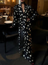 Polka Dots V-neck Puff Sleeves Waist Shaping Maxi Dresses