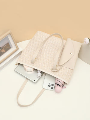 Solid Color Straw Woven Vacation Tote Bag