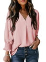V-neck Long Sleeve Roll Up The Cuffs Shirt T-shirts