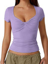 V-neck Knot Slimming And Waist-cinching Short-sleeved T-shirt