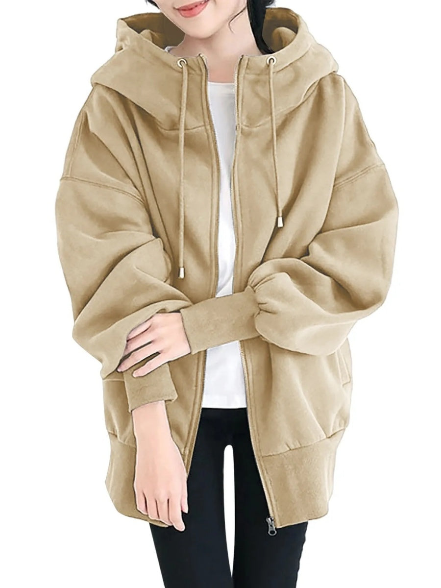 Zipper Long Fleece Lined Coat Hoodies