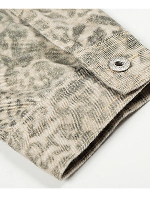Retro Leopard Short And Wide Silhouette Lapel Denim Jacket