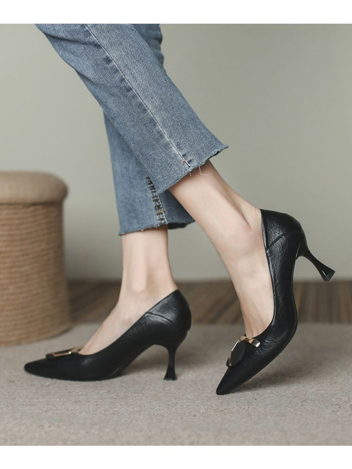 Liber Spring and Autumn Square Buckle Women's High Heels