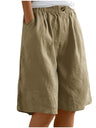 Button-down Cotton Linen Loose High-waisted Five-point Shorts