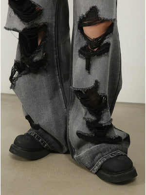 Hole Wide-leg Straight-fit Loose-fit Vibe Jeans