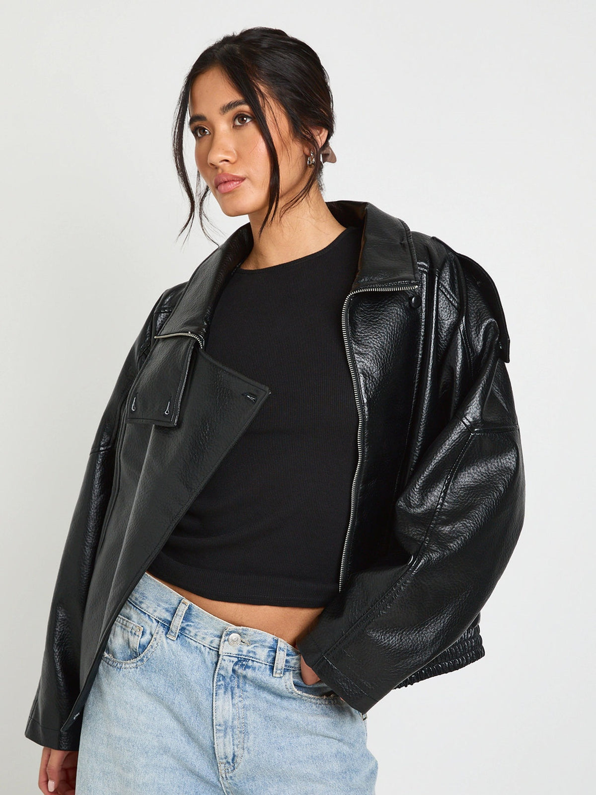 PU Leather Jacket With Long Sleeves For Autumn And Winter