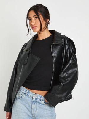 PU Leather Jacket With Long Sleeves For Autumn And Winter